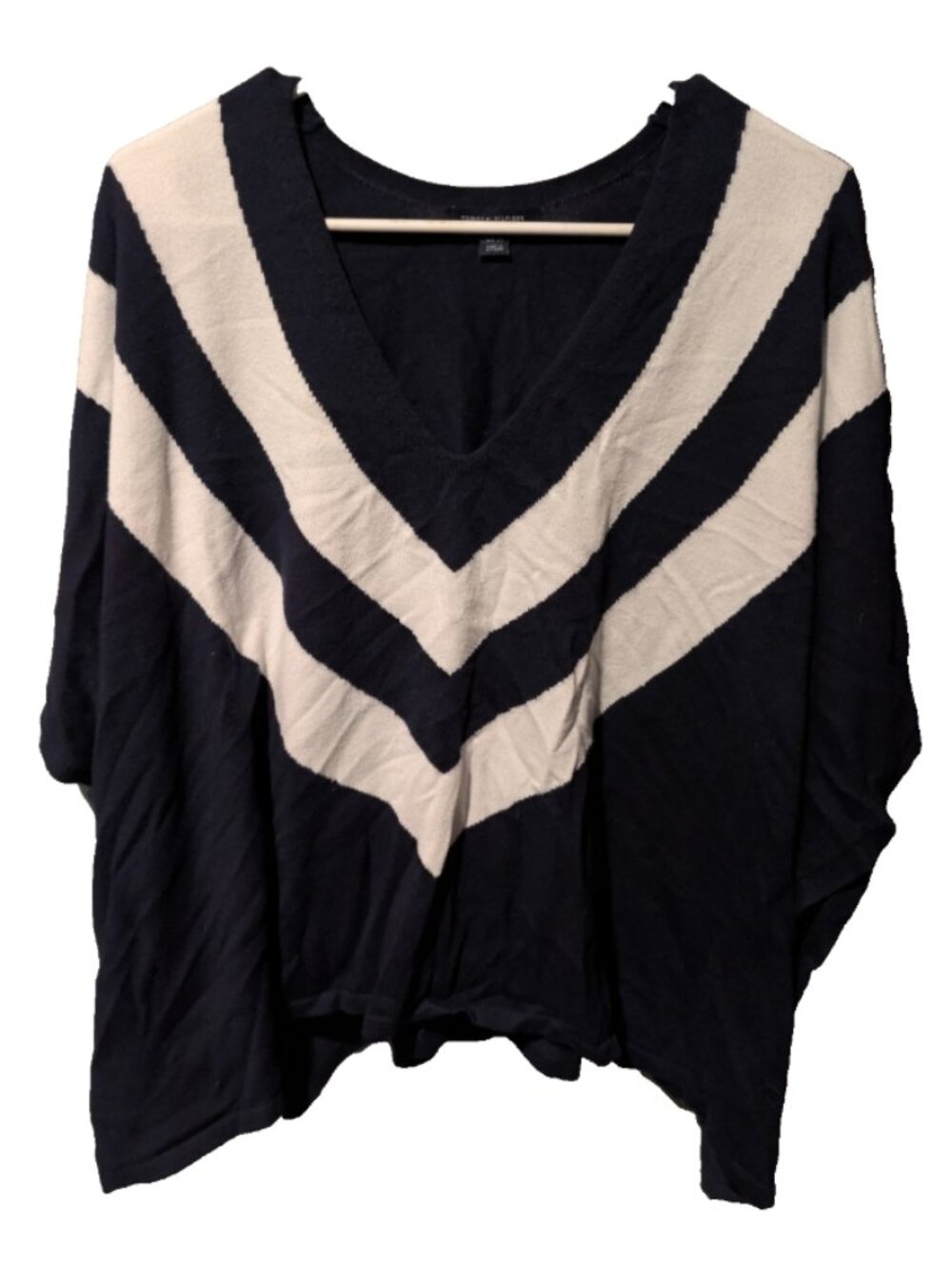 EUC Tommy Hilfiger Navy And White Striped Poncho V Neck shirt Size S